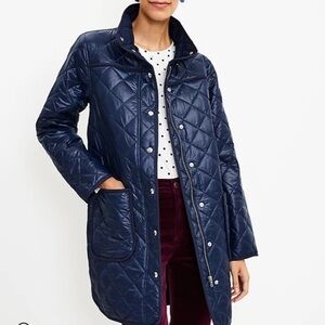 LOFT Navy Blue Lightweight Quilted Parka Jacket